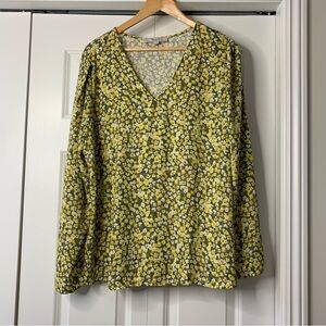 LOFT Long Sleeve Floral Blouse in Shades of Yellow and Green Women’s Size XXL